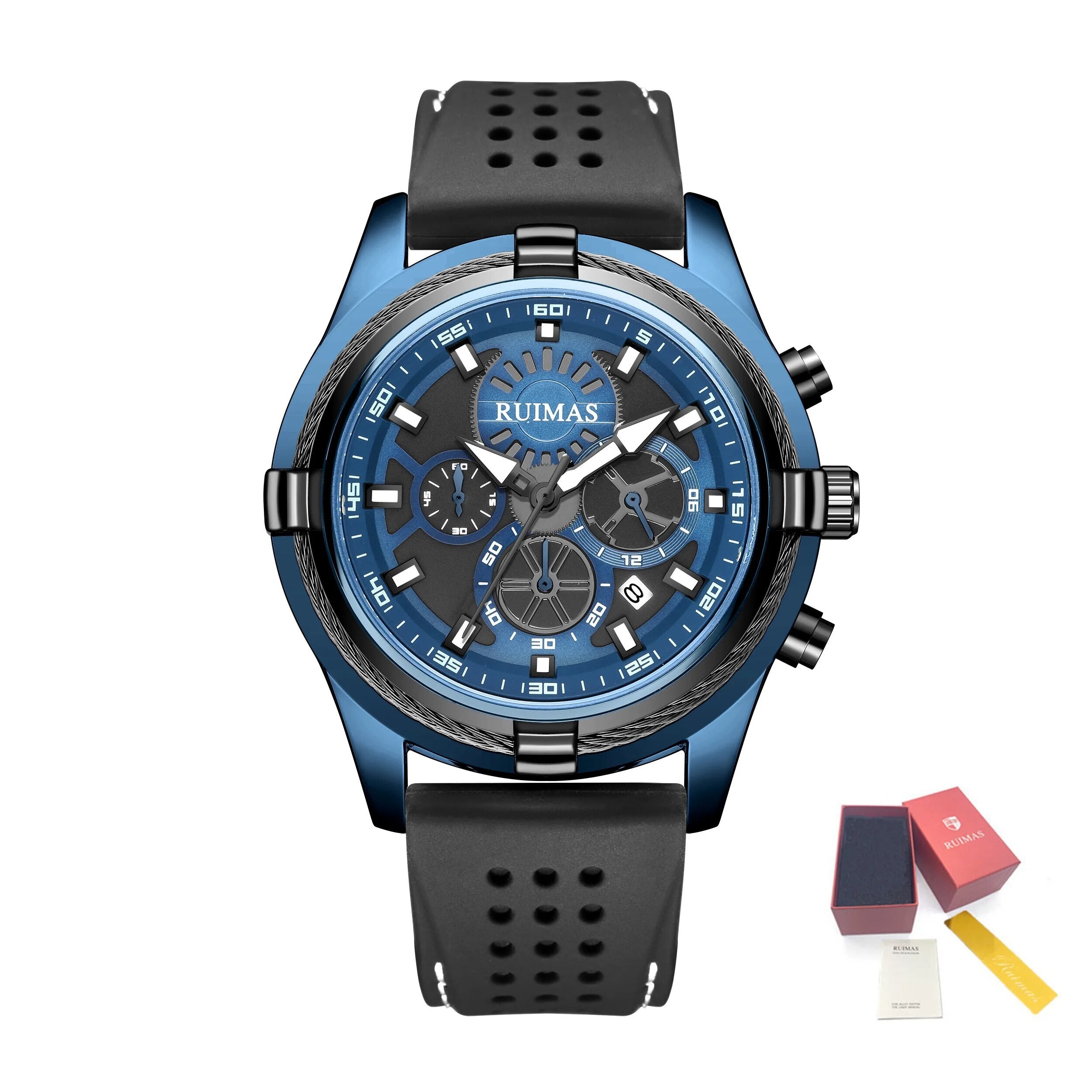 RUIMAS Top Luxury Quartz Wristwatches Men Silicone Large Dial  Military Sports Watches Waterproof Luminous Date Reloj Hombre