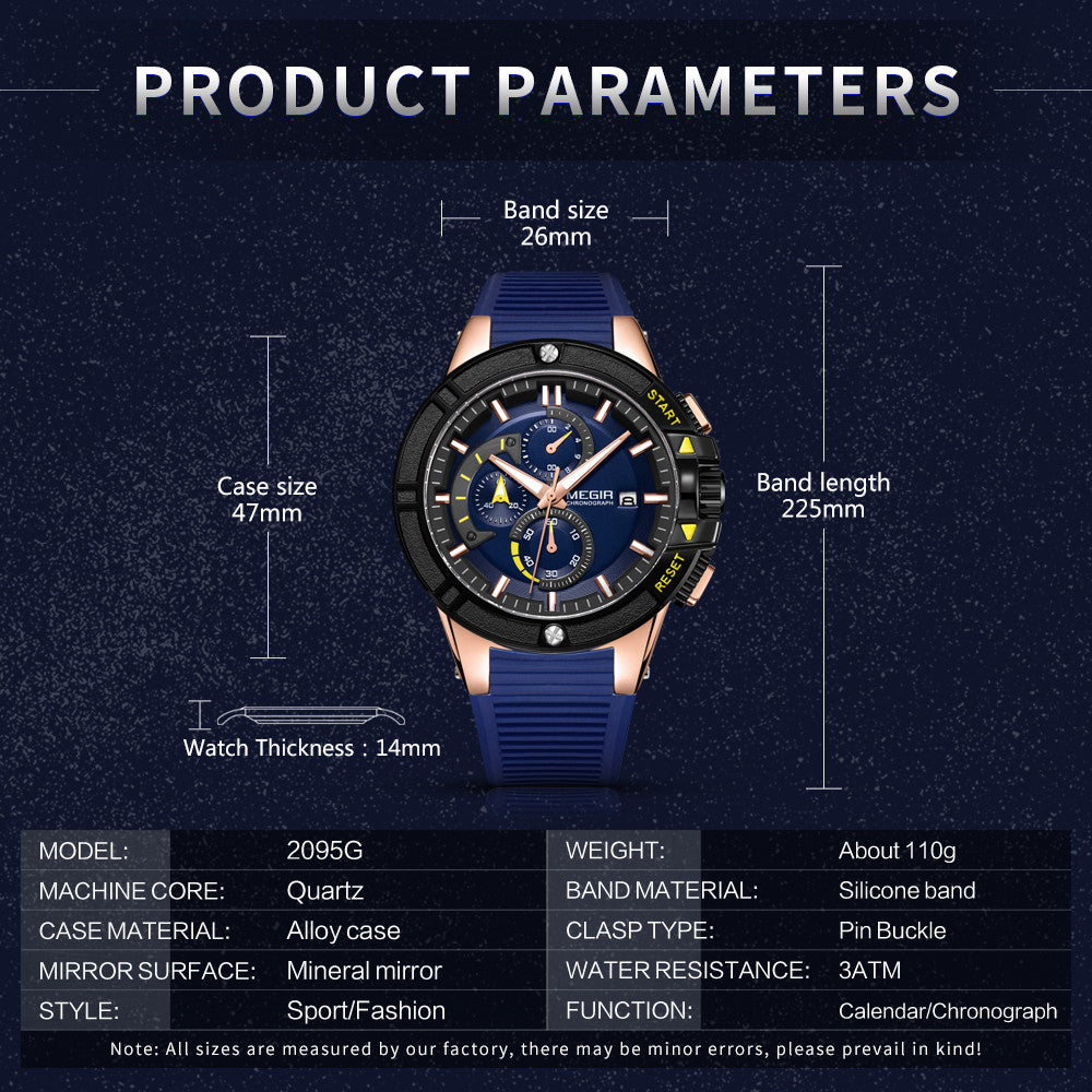 MEGIR Watches for Men Chronograph Fashion Luxury Sports Watches Silicone Strap Waterproof Calendar Quartz Man Clock Wristwatch