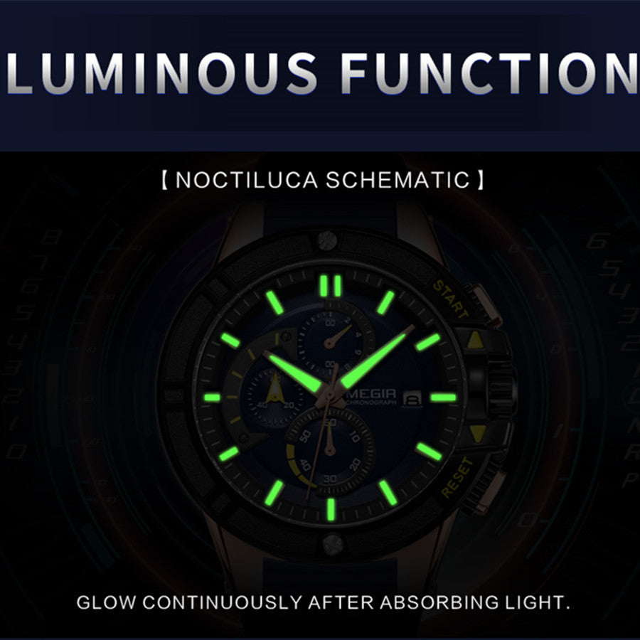 MEGIR Watches for Men Chronograph Fashion Luxury Sports Watches Silicone Strap Waterproof Calendar Quartz Man Clock Wristwatch