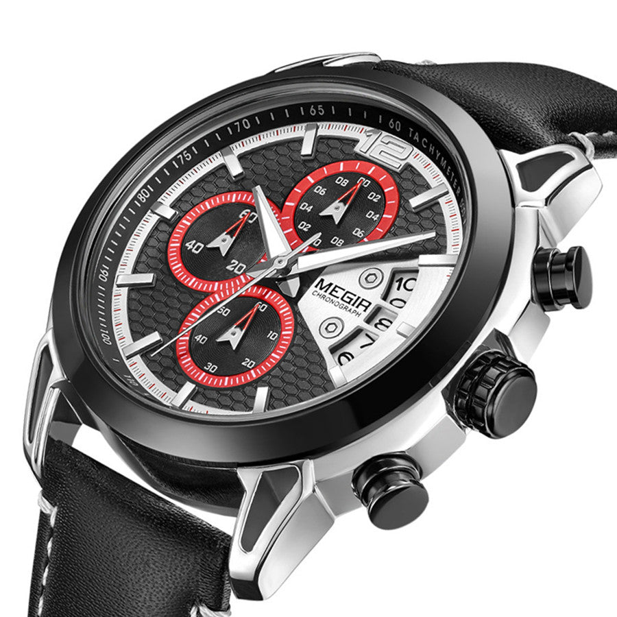 MEGIR Fashion Mens Military Sports Watches Luxury Leather Quartz Business Watch Chronograph Waterproof Luminous Date Wristwatch