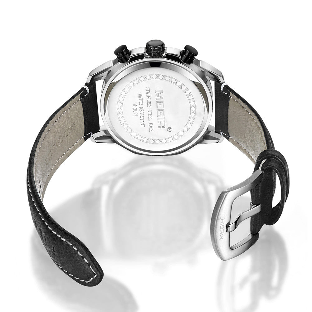 MEGIR Fashion Mens Military Sports Watches Luxury Leather Quartz Business Watch Chronograph Waterproof Luminous Date Wristwatch