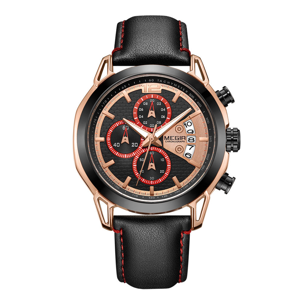 MEGIR Fashion Mens Military Sports Watches Luxury Leather Quartz Business Watch Chronograph Waterproof Luminous Date Wristwatch