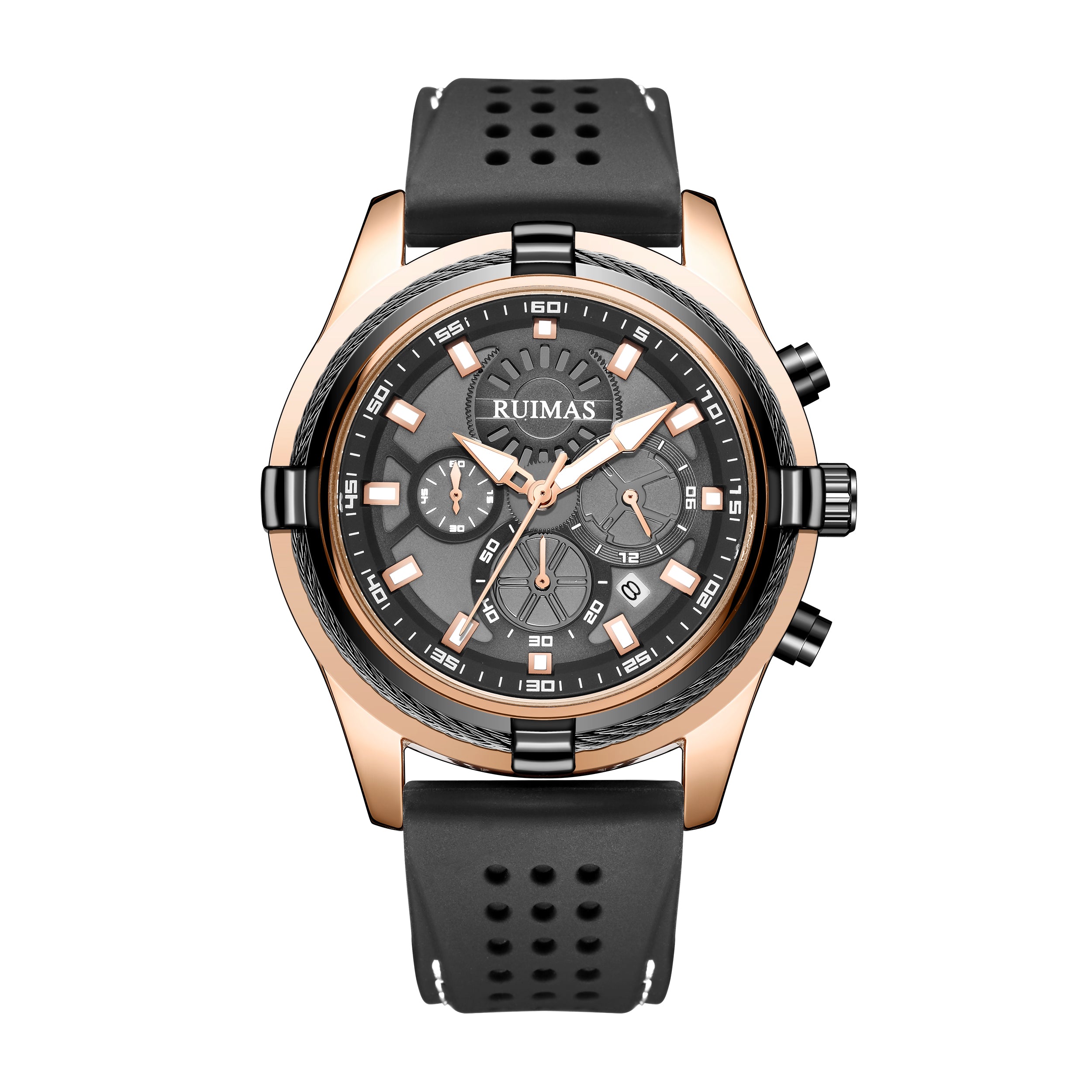 RUIMAS Top Luxury Quartz Wristwatches Men Silicone Large Dial  Military Sports Watches Waterproof Luminous Date Reloj Hombre