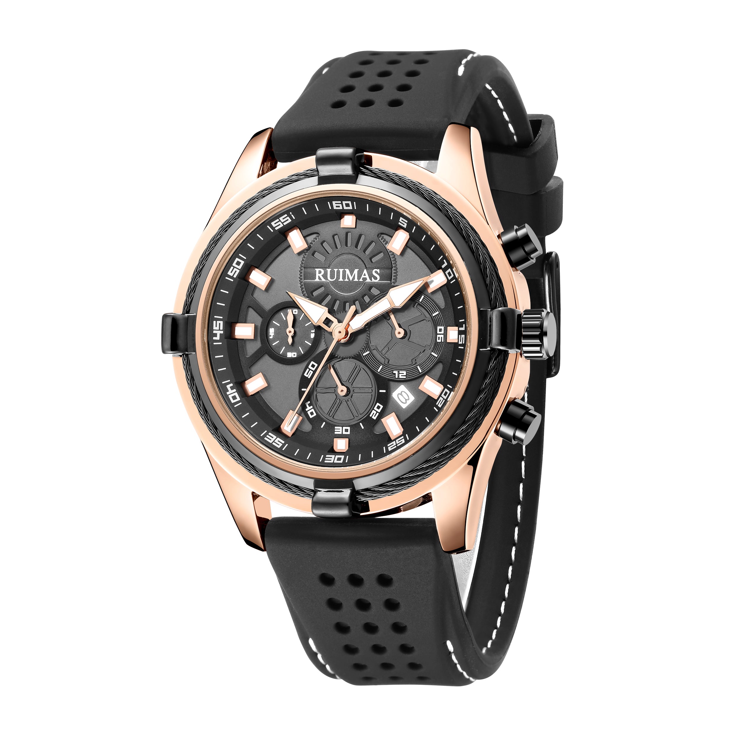 RUIMAS Top Luxury Quartz Wristwatches Men Silicone Large Dial  Military Sports Watches Waterproof Luminous Date Reloj Hombre