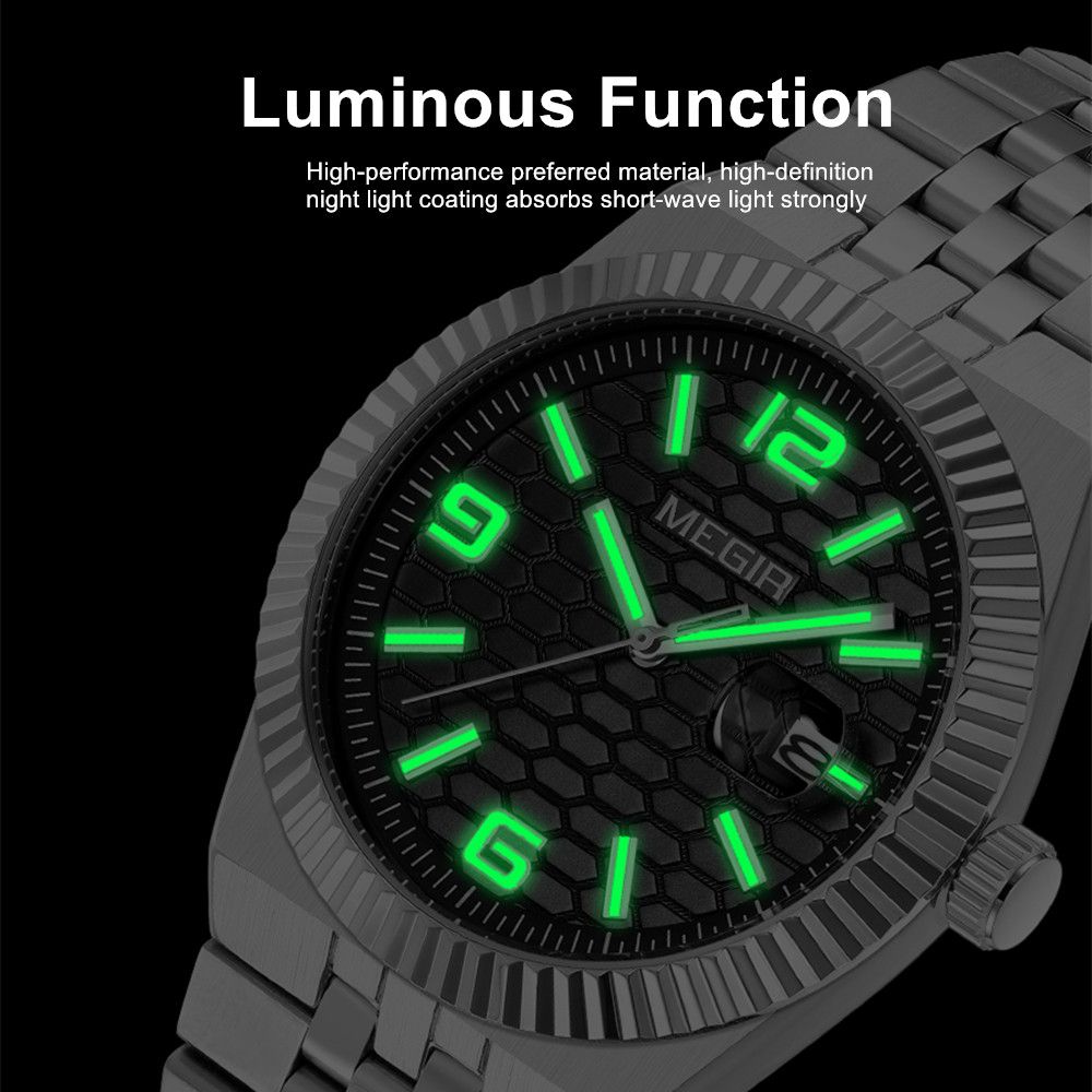 MEGIR Original Men Business Leisure Watches Stainless Steel Bracelet Quartz Wristwatch Waterproof Luminous Date Clock Reloj Hombre 1101