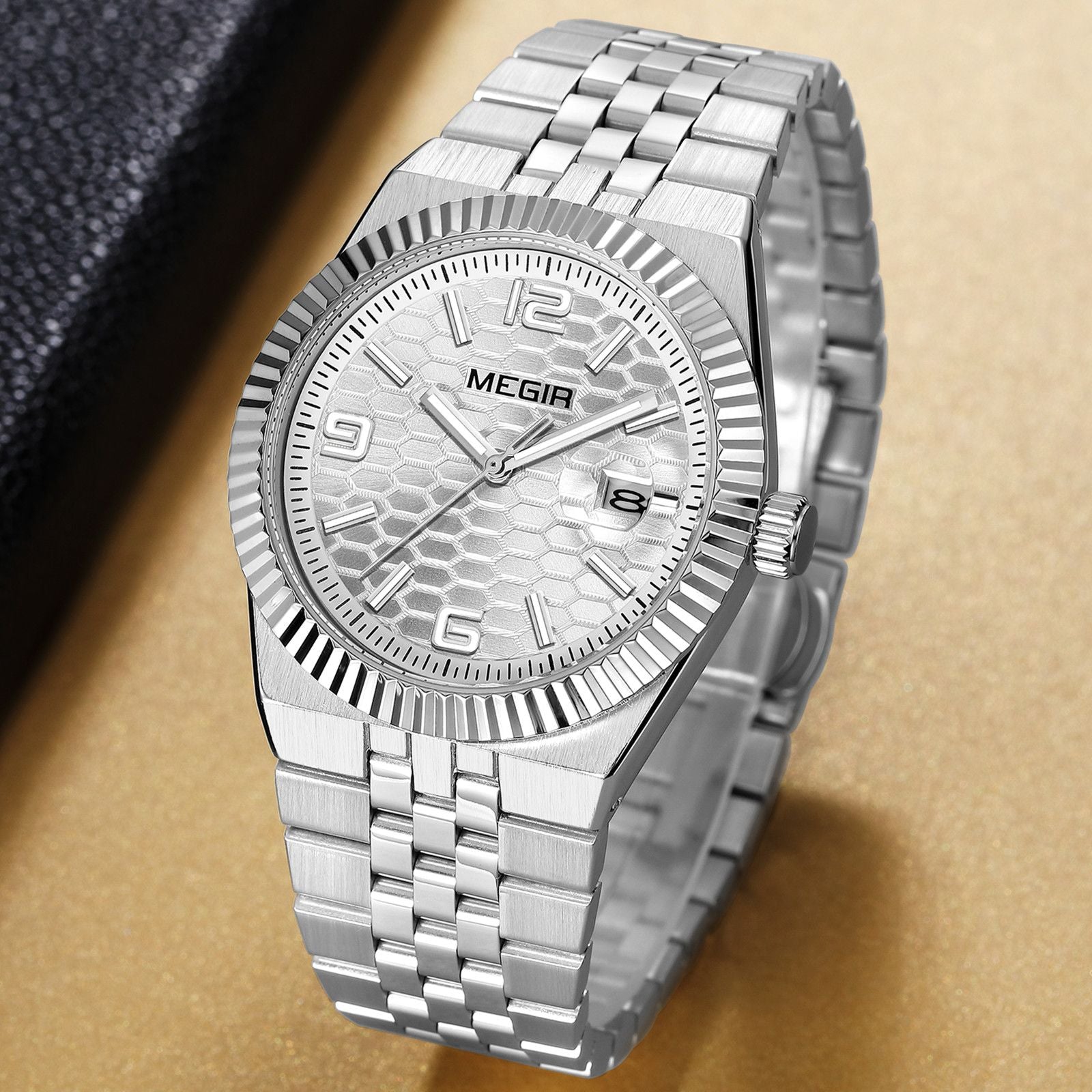 MEGIR Original Men Business Leisure Watches Stainless Steel Bracelet Quartz Wristwatch Waterproof Luminous Date Clock Reloj Hombre 1101