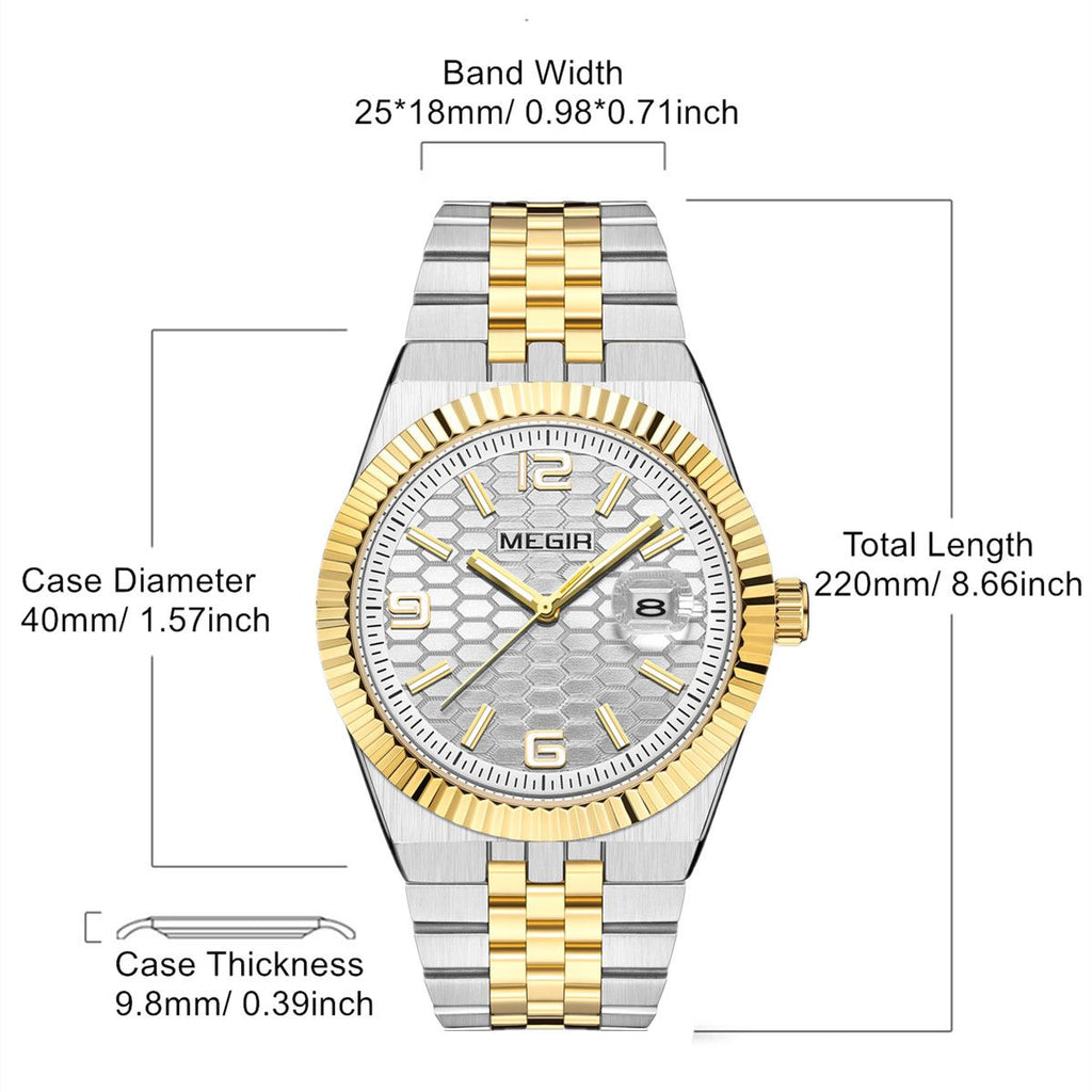 MEGIR Original Men Business Leisure Watches Stainless Steel Bracelet Quartz Wristwatch Waterproof Luminous Date Clock Reloj Hombre 1101