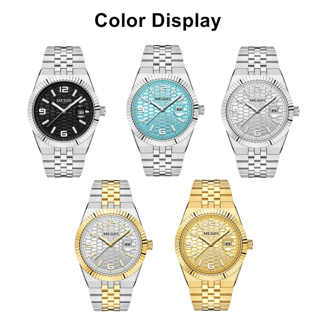 MEGIR Original Men Business Leisure Watches Stainless Steel Bracelet Quartz Wristwatch Waterproof Luminous Date Clock Reloj Hombre 1101