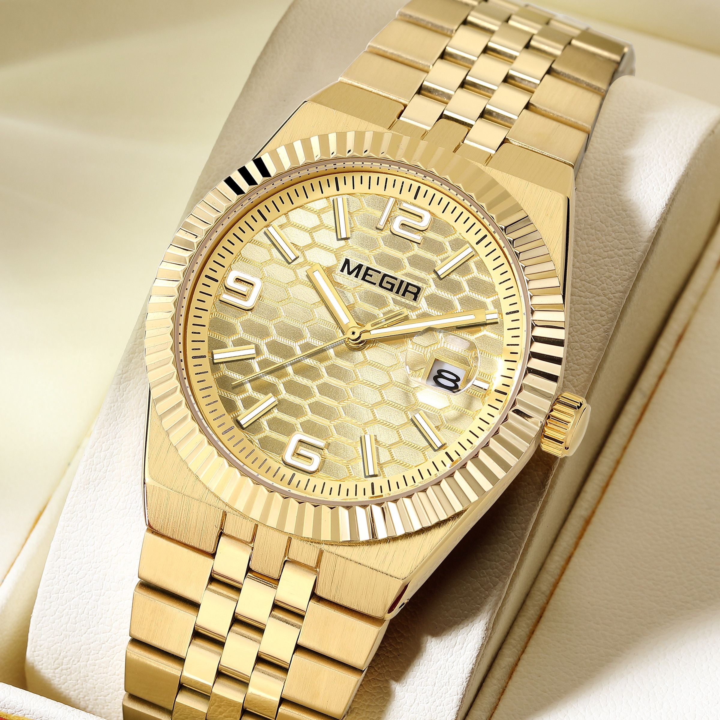 MEGIR Original Men Business Leisure Watches Stainless Steel Bracelet Quartz Wristwatch Waterproof Luminous Date Clock Reloj Hombre 1101