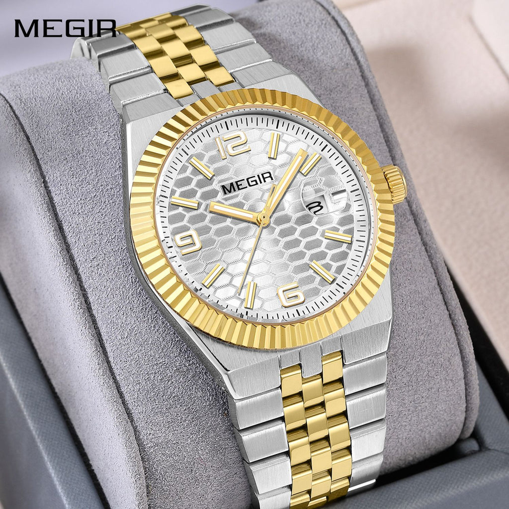 MEGIR Original Men Business Leisure Watches Stainless Steel Bracelet Quartz Wristwatch Waterproof Luminous Date Clock Reloj Hombre 1101