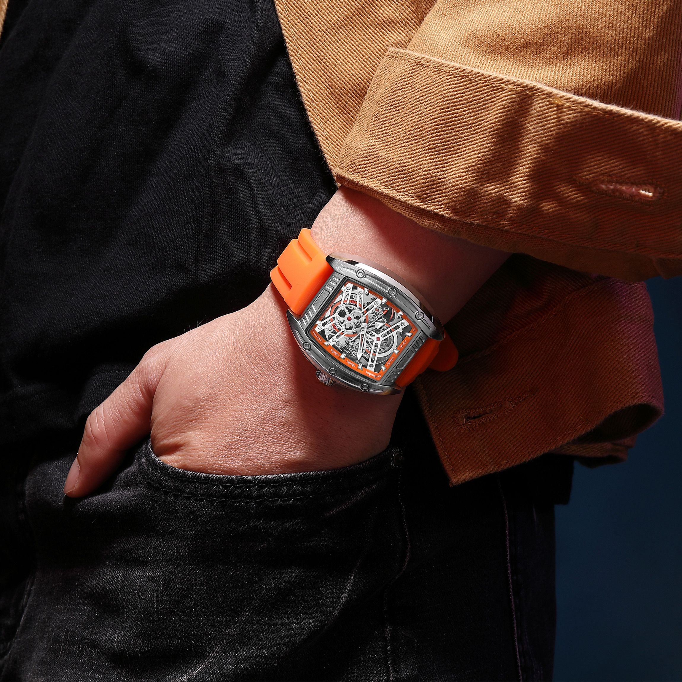 MEGIR Original Luxury Sport Watch for Men Silicone Band Automatic Mechanical Movement WristWatches Luminous Clock Reloj Hombre 8601