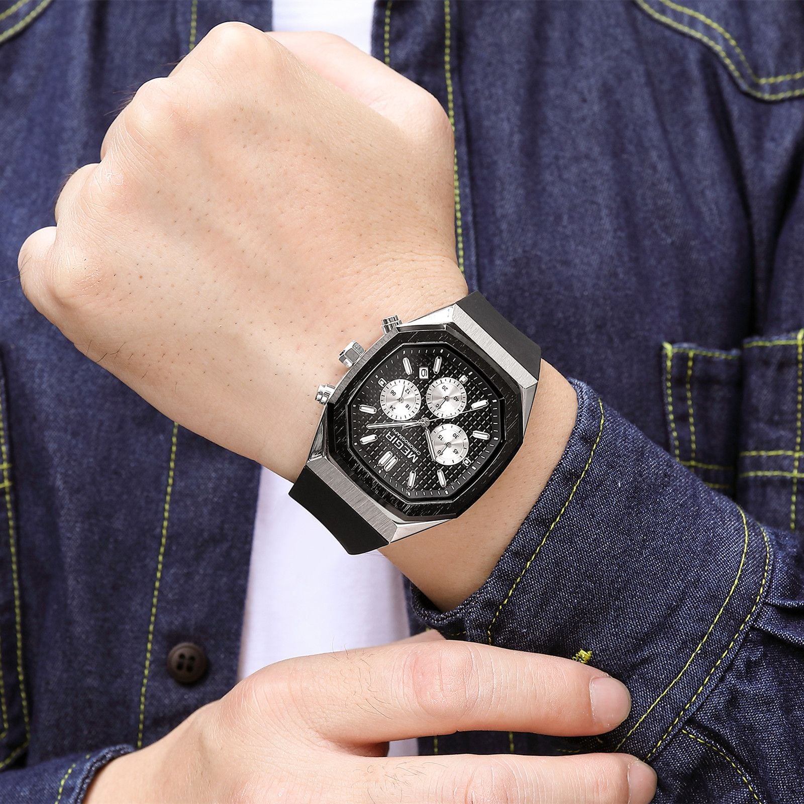 MEGIR Fashion Sport Military Watches for Men Luxury Quartz Wristwatch Silicone Strap Waterproof Date Clock 24-hour Reloj Hombre 2215