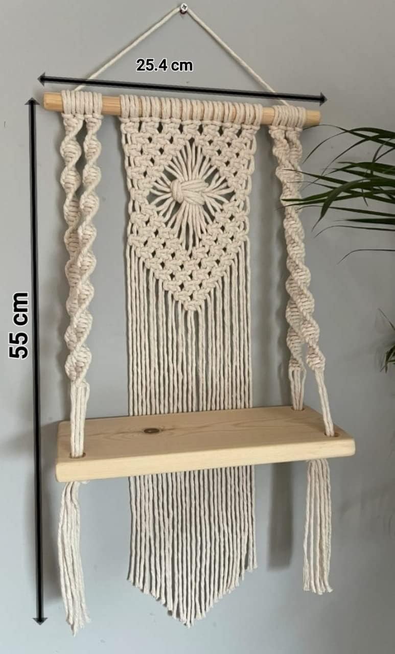 Bohemian Macrame Wall Shelf - Handmade Hanging Shelf for Plants & Decor