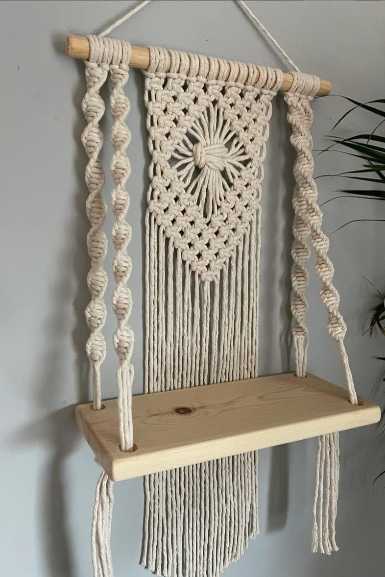 Bohemian Macrame Wall Shelf - Handmade Hanging Shelf for Plants & Decor