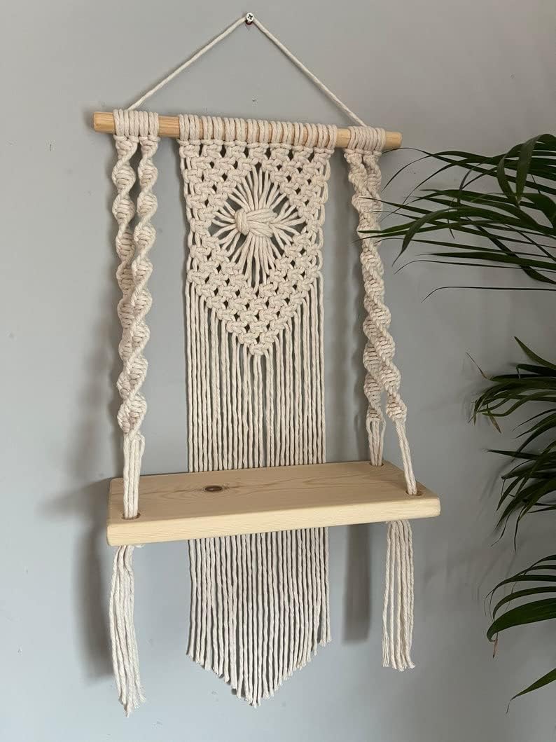 Bohemian Macrame Wall Shelf - Handmade Hanging Shelf for Plants & Decor