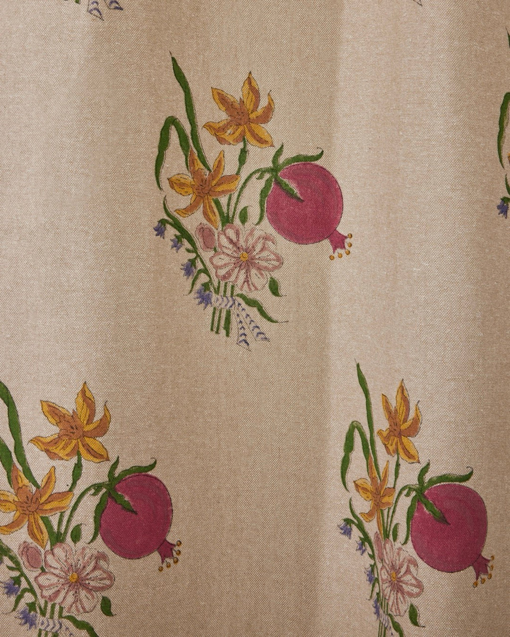 Beige Hand Block Printed Linen Curtains | Pomegranate & Floral Design