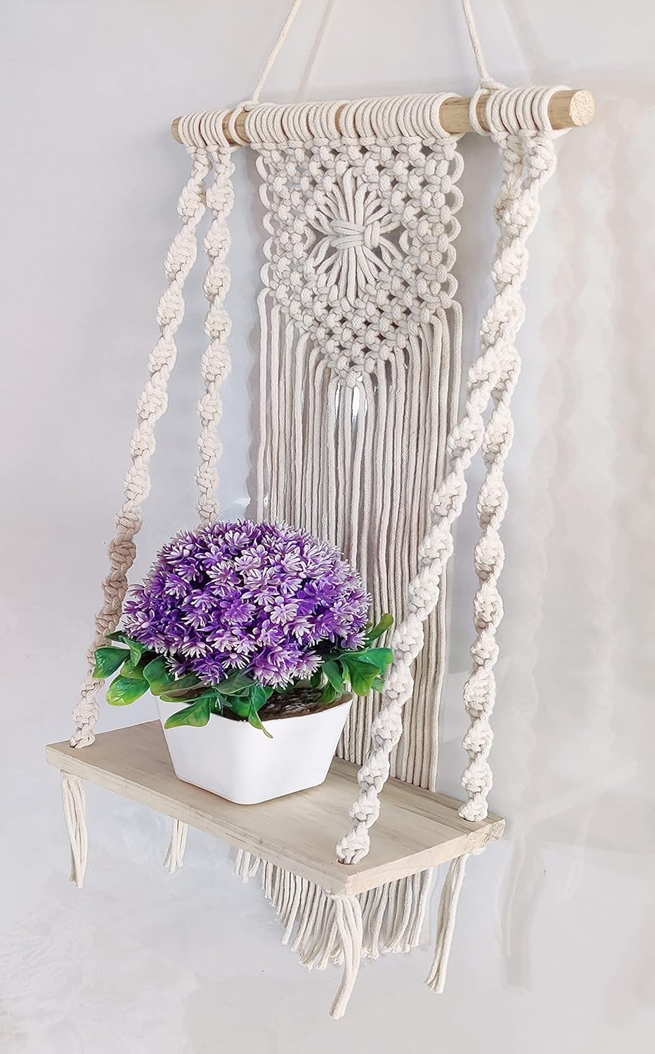 Bohemian Macrame Wall Shelf - Handmade Hanging Shelf for Plants & Decor