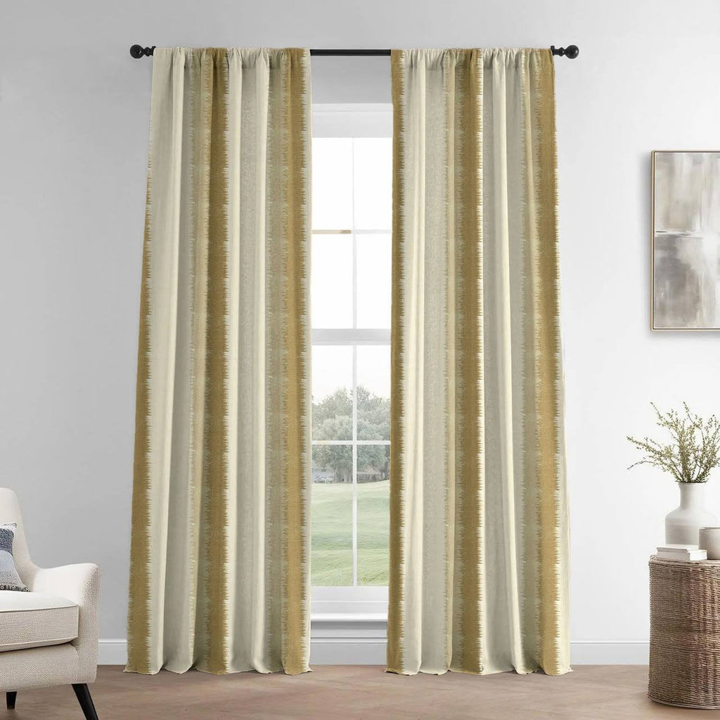 Off-White & Beige Stripe Pure Linen Curtains UK - Neutral Home Style - Standard & Made to Measure